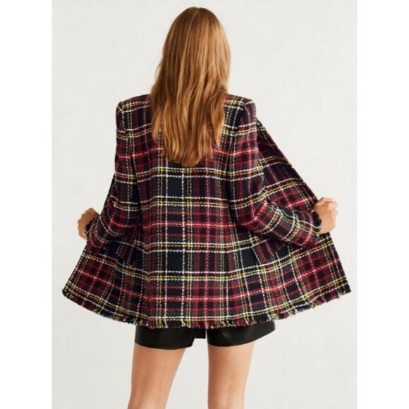 💕MANGO💕 Buttons Tweed Blazer ~ Multi-Color Plaid Print US Medium - Picture 6 of 15